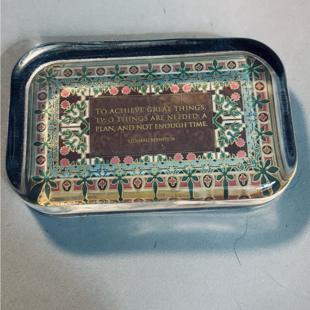 Vintage Punch Studio Ornate Glass Paperweight With Leonard Bernstein Quote